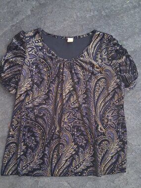 COCOMO  2X Plus size Glitter Paisley Vintage Top Puff Sleeve Pretty! XXL